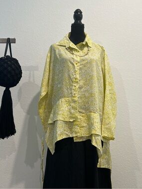 Yellow Paisley Button-Front Women's Blouse